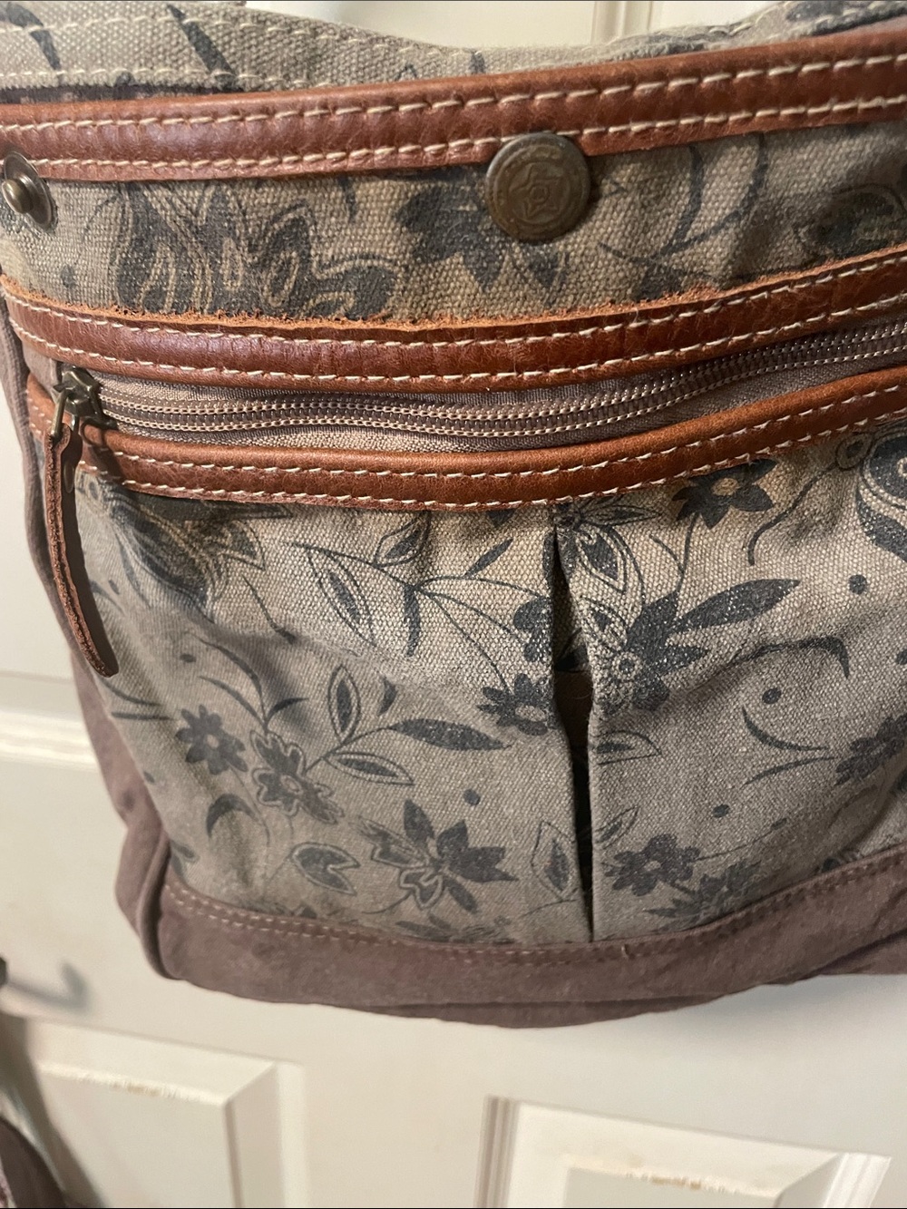 Myra Bag Floral Canvas Crossbody in Taupe Brown - Picture 4 of 5